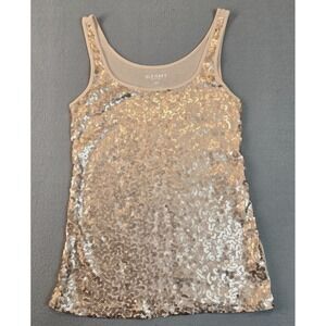 Old Navy Large Sequin Tank Top Champagne Gold Fitted Y2K Party Holiday Sparkle